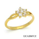 超厚3微米鍍金18K包金花朵造型鍍金戒指 鑲嵌無色透明鋯石法國鍍金戒指