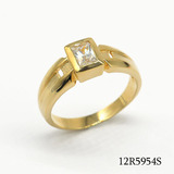 包鑲長方形仿水晶鋯石鍍金18K包金戒指 法國獨特3微米鍍金技術戒指