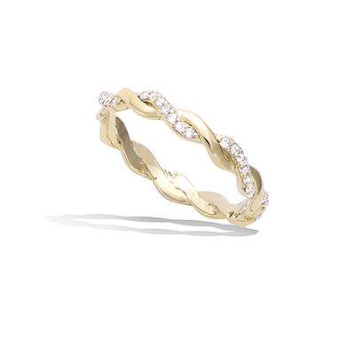 法國進口18k包金編織麻花鑲鉆戒指氣質簡約優雅個性時尚指環