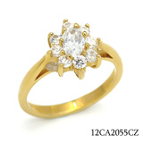 英國王室傳家花朵戒指造型鍍金戒指 鑲嵌無色透明鋯石鍍金銅戒指