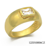 歐美風格圓潤鍍金18K包金戒指 鑲嵌方形鋯石凸出設計鍍金銅戒指
