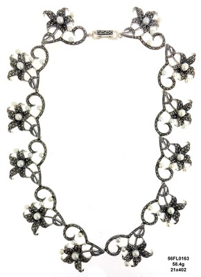法国设计华丽花朵串联造型镶珍珠马克赛泰银项链 泰国曼谷原产地
